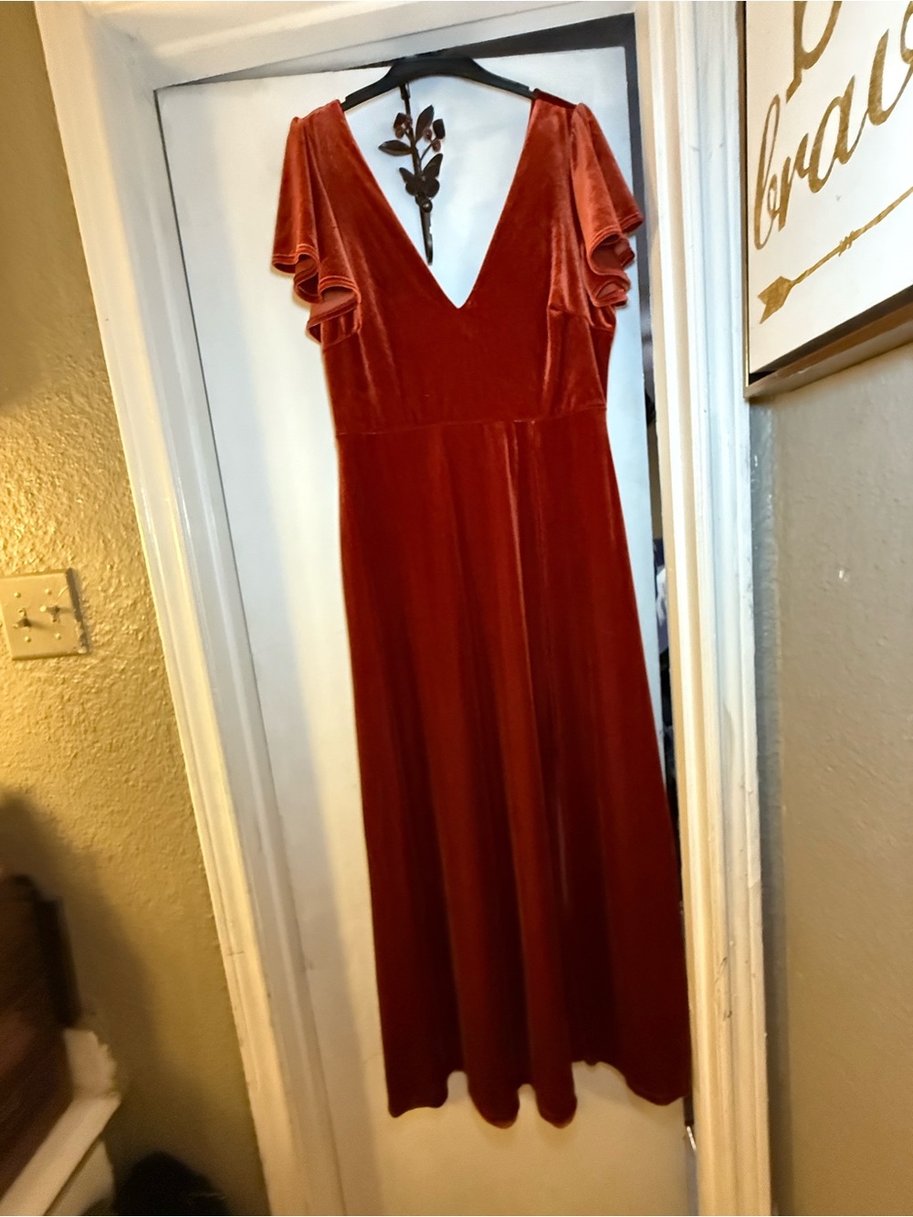 Birdy Grey Women's Velvet V-Neck Maxi Dress in Rust